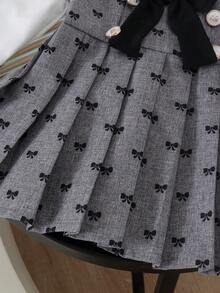 1pc Baby Girl Cute College Style Peter Pan Collar Contrast Color 3D Bow Long Sleeve Dress Thin Spring Autumn - Light Grey - View 4