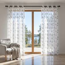 1pc/2pcs Sheer Curtains, Decorative Embroidered Faux Linen Curtains, Suitable For Home Kitchen, Living Room And Bedroom - B Grey - View 23
