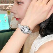 CILOA 1 buah Jam Tangan Quartz Klasik Wanita, Bahan Stainless Steel Perak, Bertatahkan Rhinestone, Cocok untuk Pemakaian Sehari-hari - Perak - View 4