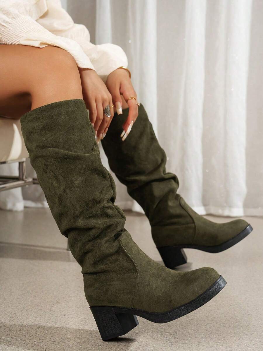 Women's Fashion Thin Heel Pointed Toe Ruched Boots