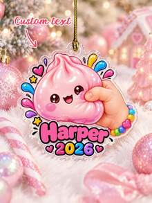 1pc Personalized Squishy Style Christmas Ornament, Custom Name Kawaii Dumpling Ornament, Cute Sensory Lover Gift, Christmas Keepsake 2026,Holiday Keepsake,Christmas Tree Decor,Christmas Gift - Pink - View 7