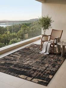 1PC Dark Brown Black Abstract Geometric Vintage Distressed Area Rug, Faux Cashmere Material Rectangular Mottled Line Distressed Pattern, Machine Washable Suitable For Living Room Bedroom Daily Home Decor, Aesthetic Home Decoration - Multicolor - View 4