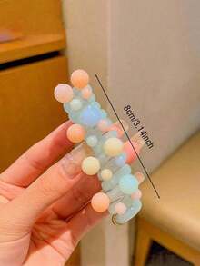2pcs/Set Children's Elastic Telephone Cord Hair Ties, Cute Colorful Ball Hair Accessories - Multicolor - View 6