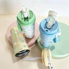 MINISO 咖啡杯，可愛小烏龜圖案，500ml 不鏽鋼咖啡杯，附吸管，便攜杯；送給年輕人的禮物 - 薄荷藍 - 查看 6