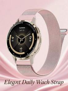 磁吸米蘭金屬編織錶帶，適用於 Gar-Min Venu 2 3 3S、Vivoactive 4 4S 5 6、Forerunner 55 165 255 265 Lily2，18/20/22mm 快拆錶帶 - 玫瑰粉 - 查看 12