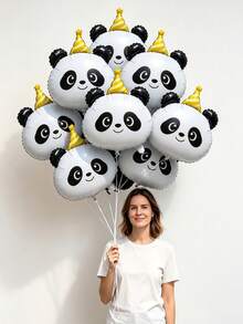 大型卡通貓咪熊貓狗狗氣球玩具 生日帽 動物氣球 適合生日派對 兒童戶外節慶裝飾 - 貓熊 - 查看 1