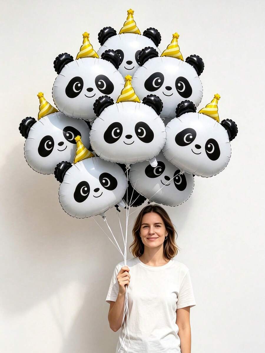 大型卡通貓咪熊貓狗狗氣球玩具 生日帽 動物氣球 適合生日派對 兒童戶外節慶裝飾 - 貓熊 - 查看 1