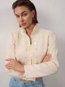 Women's Solid Color Stand Collar Casual Versatile Daily Long Sleeve Jacket - Beige - View 3