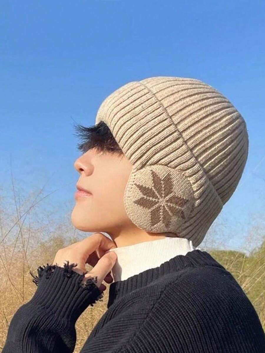1pc Solid Color Ear-Protective Snowflake Knit Hat, Windproof, Sun-Protective, UV-Protective, 3D Textured, Foldable, Fashionable & Versatile, Elegant Style, Soft & Comfortable, Breathable, Multi-Functional, Flattering Skin Tone, Face-Slimming, Suitable For Beach, Outing, Hiking, Cycling, Travel, Commuting, Outdoor, Street, Dating, Trekking And Various Occasions - Multicolor - View 1