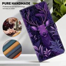 GLANDOTU Purple Forest Deer Pattern PU Leather Phone Case Wallet Flip Cover With Card Holder Kickstand Lanyard Compatible With Multiple Smartphone Brands - Multicolor - View 1