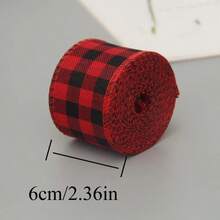 Roll Christmas Plaid Linen Decorative Ribbon/Christmas Tree Red & Green Bow Linen Ribbon/Christmas Gift Wrapping Burlap Ribbon - Multicolor - View 2