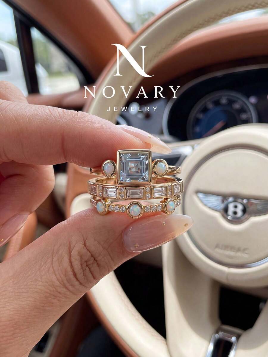 A Set Of 3 Elegant Geometric Rings, Women's Jewelry. Suitable For Dates And Parties, Also A Great Gift.
