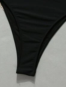 HOTTIE HABIT Women's Black Gold, Halter, One Piece Swimsuit, High Cut, Metal Buckle, Summer Beach Vacation - Black - View 8