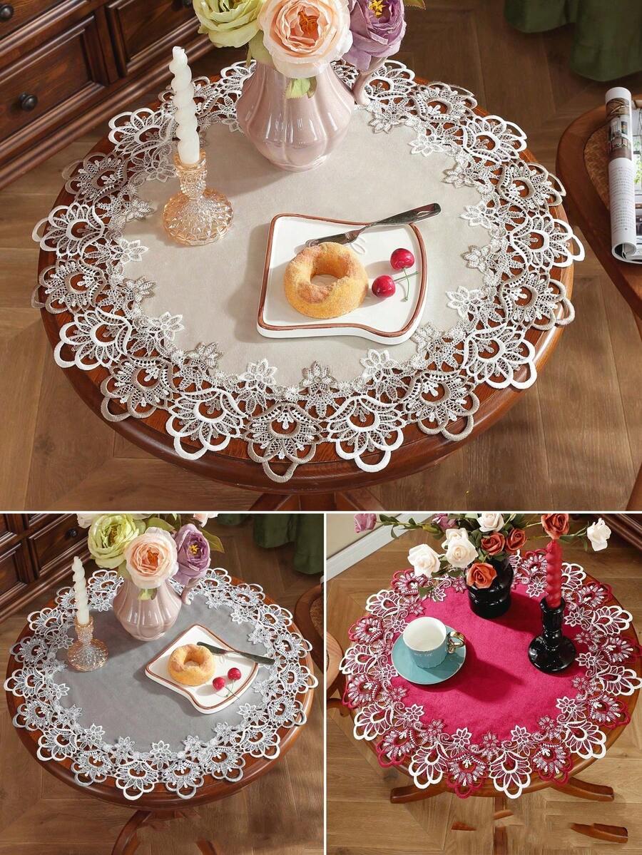 ABEST6522 Home&Living store 100% Polyester Water-Soluble Lace Patchwork Placemat, Multi-Color, Round Shape, New Year Decor, Home Decor, Holiday Decor, Wedding Table Mat, Party Placemat, 1pc - Multicolor - View 1
