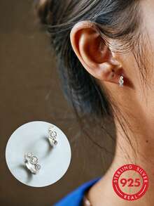1 Pair S925 Sterling Silver Luxury Hoop Earrings For Women, Unique Gradient Design, Niche Elegant Style, Suitable For Travel, Banquet, Commute, Low-Key Small Hoop Earrings For Women - Diamond - View 5