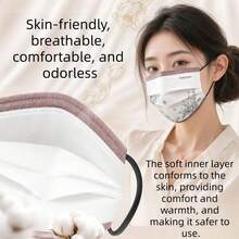 35PCS Old Money Style Contrast Color Disposable Printed Face Masks, Floral Series Highly Attractive Design, 3-Layer Fabric Structure, Breathable And Comfortable, Individually Packaged Clean And Hygienic, Daily Travel Dust Protection, Suitable For Adults, Fashionable Accessory, Balancing Aesthetics And Practicality - Multicolor - View 5