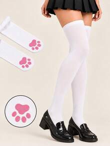 1/2 Pairs Women's Cat Paw Over-The-Knee Socks, Cute Soft 3D Toe-Cap Stockings For Cosplay, Costume Parties & Daily Wear - Multicolor - View 14
