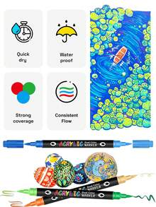 12/24/36/48/72/120pcs Boxed Multi-Specification Dual-Tip Dual-Color Acrylic Paint Markers, Single Pen 2 Colors 0.5-5mm Soft Brush Tip, Water-Based Quick Dry Waterproof High Coverage, Classic / Skin Tone / Macaron / Metallic Multi-Color Options Available, Stone Ceramic Canvas Wood Multi-Material DIY Hand Painting Graffiti Art Drawing Pens - Double Soft Tip Two-color Marker - View 6