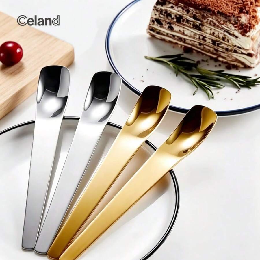 Small Exquisite Mini Coffee Spoon, Household Seasoning Spoon, Dessert Spoon, Ice Cream Scoop, Long Handle Dessert Spoon, Cake Spoon, Ice Cream Spoon, Cat Food Spoon - Multicolor - View 1