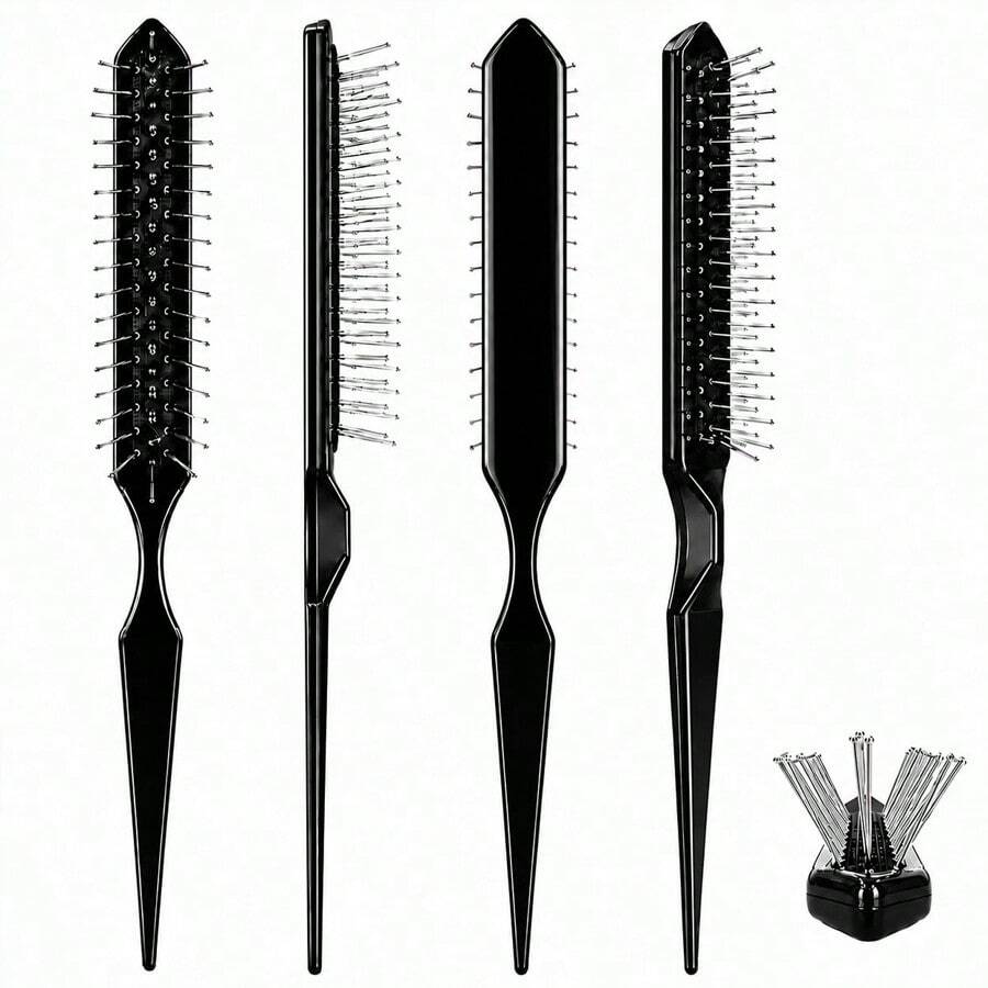 4 Pcs Synthetic Wig Brush Set, Steel Bristle Wig Combs For Synthetic Hair - Black - View 1