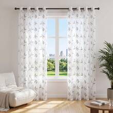1pc/2pcs Sheer Curtains, Decorative Embroidered Faux Linen Curtains, Suitable For Home Kitchen, Living Room And Bedroom - B Grey - View 22