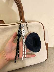 Yogodlns 幸運牛仔帽鑰匙扣吊墜，手工編織繩和人造皮革飾品，汽車鑰匙包配件，裝飾性鑰匙圈掛件 - 彩色 - 查看 2