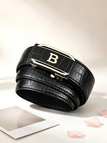 2/1pc New Crocodile Patterned Men's Waist Belt, Toothless Automatic Buckle, Multifunctional Pants Waist Belt, Fashionable And Casual, - Multicolor - View 3