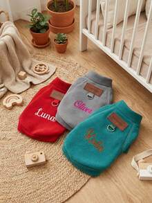 Custom Embroidered Name Dog Fleece Shirt, Stand Collar Warm Puppy Top With Harness D-Ring, Birthday Gift For Small Medium Dogs - 1 Set - View 5