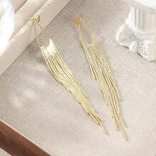Women's Retro Long Tassel Pendant Earrings, Handcrafted Exquisite Design, Ideal Wedding Banquet Accessories & Romantic Gift For Her - Gold - View 7