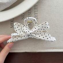 1pc French Polka Dot Bow Large Hair Claw Clip For Women, Fashionable Versatile Hair Claw For Commute - Multicolor - View 7