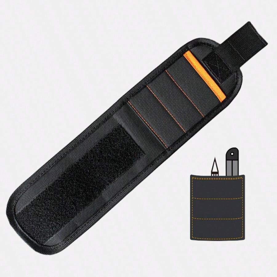 1pc Magnetic Tool Wristband With Pockets, Durable Oxford Cloth Magnetic Storage Wristband With Built-In Magnetic Strip To Hold Screws, Nuts, Drill Bits, Adjustable Hook And Loop Strap, Suitable For Electricians, Carpenters, Auto Repair Technicians, Home Renovation Masters, Home Maintenance, DIY Projects, Convenient Storage For Small Metal Hardware, Free Up Hands, Quick Access To Small Accessories During Construction, Improve Repair Work Convenience - Single Pocket - View 1