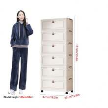 1pc 40-60cm Wide Folding Storage Cabinet, Large Capacity Multi-Layer Folding Storage Cabinet Set, Stackable Flip-Top Plastic Storage Box, Multi-Purpose Home Storage Cabinet, Can Store Clothes, Books, Toys, Waterproof And Dustproof, With Wheels, Suitable For Bedroom, Living Room, Study, Bathroom, Home Organization, Christmas Decoration, Kitchen Storage Rack - White - View 25