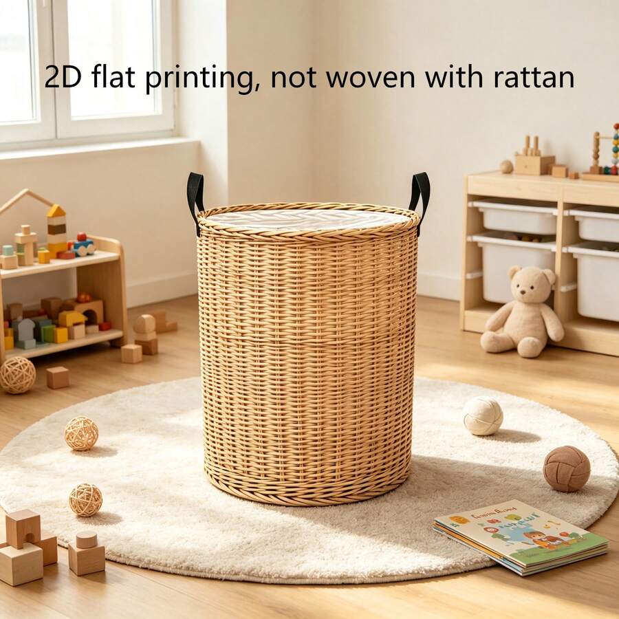 1PC Cute Watercolor Teddy Bear Print Storage Basket With Handles, Cartoon Bear Pattern Laundry Hamper For Clothes And Sundries, Multi‑Purpose Storage For Clothes Sundries, Home Decor & Room Decor - Beige - View 1