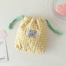 1pc Heart Quilted Drawstring Pouch Grid Print Cosmetic Bag Portable Travel Storage Bag For Makeup Jewelry Accessories & Earbuds Multi-Use Sundries Bag - Multicolor - View 13