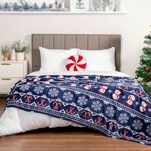 1pc Christmas Gingerbread Man Flannel Digital Print Blanket, Living Room Sofa Decor Nap Throw Blanket, Christmas Gift Blanket - Blue - View 5