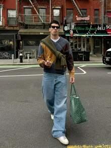 Men's Autumn/Winter Retro Colorblock Argyle Knit Pullover Sweater - Multicolor - View 3