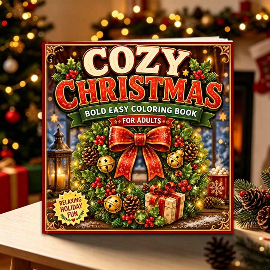 1pc, Christmas Theme Adult Coloring Book, Santa Claus, 2026 Christmas, Pens Not Included - Single Piece - View 1