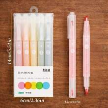 Dual-Tip Fluorescent Markers, Set Of 5 Different Pastel Colors, With Ink Level Indicator, Smudge-Resistant, Suitable For Study Notes, Schedule Planning, Diary, Planner And School Supplies - Fluorescent - View 1