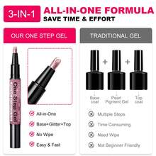 LIMEGIRL 1 buah Pena Kuku Gel Berkilau Putih Perak Satu Langkah, Stik Kutek Gel Berkilau 3-in-1, Warna Kuku Berkilau untuk Manikur DIY - Perak - View 6