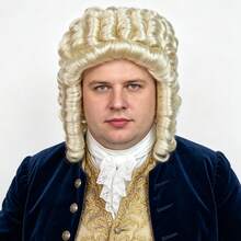 Men Retro 18th Century Historical Curly Judge Lawyer Cosplay Wig, Cream Blonde Synthetic Baroque Rococo Style Costume Wig For Party, Halloween, Stage Performance Role‑Play, European Noble Themed Events - Multicolor - View 3