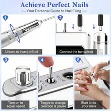 enniewi Electric Nail File, Portable Nail File Set With Rechargeable Base, Cordless Electric Nail File For Removing Gel And Acrylic Nails, Home And Salon Foot And Hand Manicure Tool - Silver - View 6