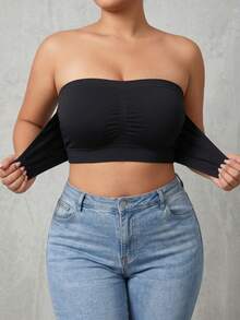 Plus Size 3pcs/Pack Front Closure Bandeau Bra, Wireless Seamless Tube Top, Fall Back To School Daily Lounge & Layering Basic Underwear - Multicolor - View 5