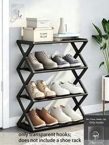 4-Tier Folding Shoe Rack Space-Saving Storage Solution X-Frame Plastic Organizer Vintage Design No Assembly Required Suitable For Entryway Closet Kitchen All-Season Durable Bookshelf (Plastic Material Limited Weight Capacity) - Multicolor - View 11