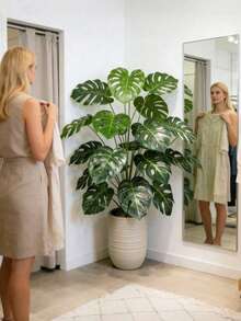 2/1 PC Artificial Large Leaf Plant In Pot, Faux Greenery Decorative Tree For Indoor Home Decor, Living Room, Bedroom, Office, Entryway, Shelf And Corner Display, Lifelike Broadleaf Fake Plant Accent For Modern Farmhouse, Hotel, Wedding, Photo Styling - Multicolor - View 7