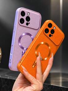 MewTrek Luxury Litchi Texture PU Leather Phone Case, Metal Ring Sticker, Large Camera Opening, Full Coverage Shockproof & Anti-Drop Protective Shell, Compatible With IPhone, Galaxy, Honor, Reno, MOTO - Orange - View 6