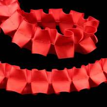 5 Yards 2.5cm Satin Pleated Ruffle Lace, Red Lotus Leaf Pleated Ribbon, Handmade DIY Lolita Headpiece Doll Dress Clothing Accessories Decorative Trim, Home Fabric Decoration Lace Trim - Red - View 3