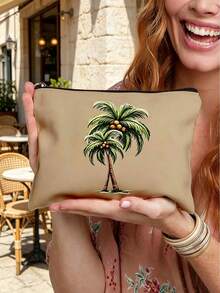 Coconut Print Pattern Storage Bag, Multifunctional Makeup Bag, Portable Travel Grooming Bag With Zipper, Skincare Bag,Daily Care Bag, The Best Gift For Friends, Suitable For Shopping, School, Travel, Daily Use - Multicolor - View 1