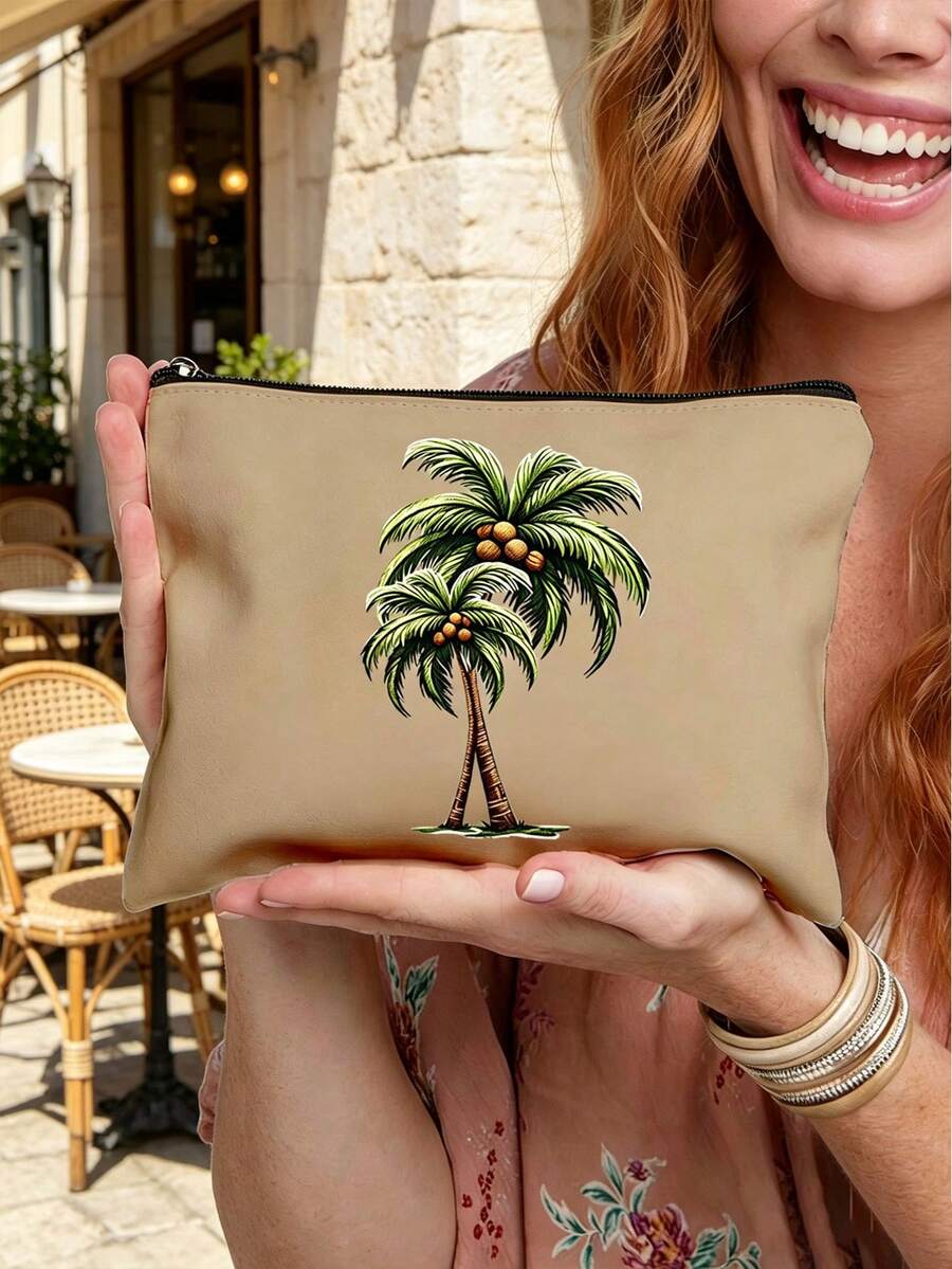 Coconut Print Pattern Storage Bag, Multifunctional Makeup Bag, Portable Travel Grooming Bag With Zipper, Skincare Bag,Daily Care Bag, The Best Gift For Friends, Suitable For Shopping, School, Travel, Daily Use - Multicolor - View 1