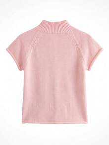 Just Masa Women's Fall Casual Front Button High Neck Sweater Pullover,Short Sleeve Slim Fit Solid Color Basic Knit Top,For Vacation,Travel,Daily Wear - Pink - View 4