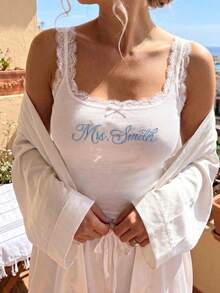 Personalized Embroidered Lace Tank Top,Customized Embroidered Modal Tank Top, Bridal Camisole, Bridesmaid Gifts, Bachelorette Party Top - Multicolor - View 4
